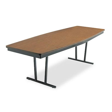 Barricks Boat Folding Table, 96" W, 36" L, 30" H, Walnut/Black Top, Laminate E-368WA